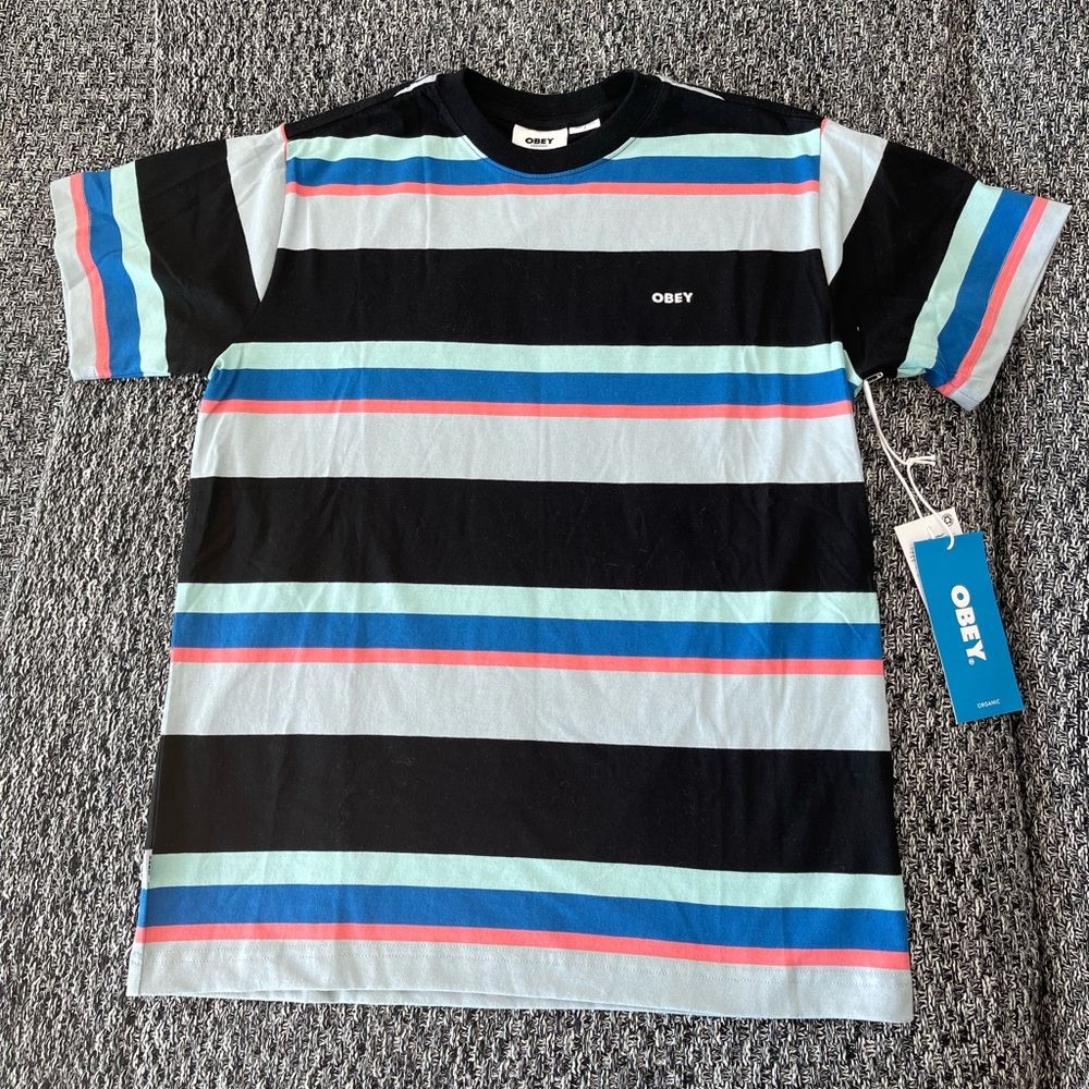 OBEY - Striped SS Shirt. Size Sm.